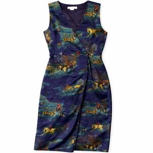 Dennis Goldsmith Vintage Dress Size‎ 8 Horse Equestrian Print Sleeveless Rayon